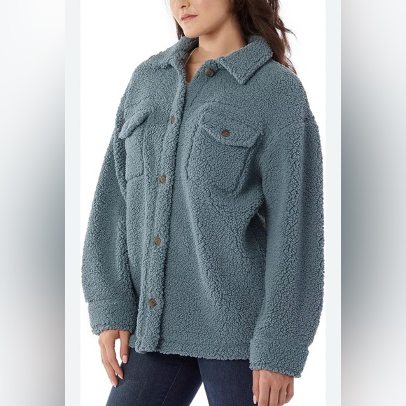 Haute Monde Cozy Blue Teddy Fleece Barn Jacket Button Up Shirt Jacket Sz M NWT - Picture 6 of 16